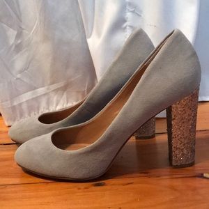 J. Crew Grey Suede Glitter Heels